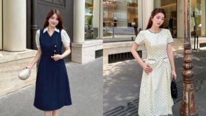 Mẫu Đầm Công Sở Cổ Vuông Tay Phồng Thanh Lịch Lịch Sự Cho Nàng hình ảnh
