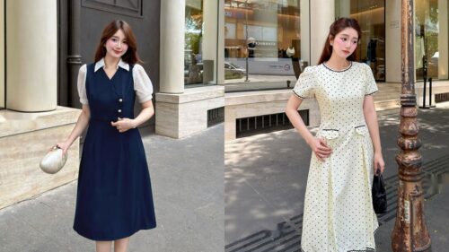 Mẫu Đầm Công Sở Cổ Vuông Tay Phồng Thanh Lịch Lịch Sự Cho Nàng hình ảnh