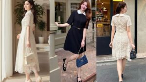 Mẫu đầm suông che bụng bầu nhẹ đi tiệc cưới mùa thu thanh lịch hình ảnh