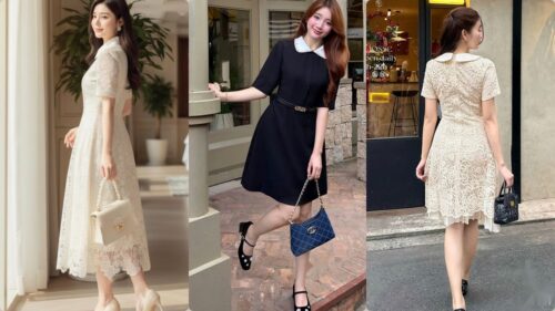 Mẫu đầm suông che bụng bầu nhẹ đi tiệc cưới mùa thu thanh lịch hình ảnh