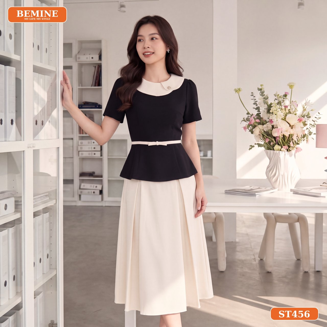 Thiết kế chi tiết vạt peplum và dáng váy dài ST456