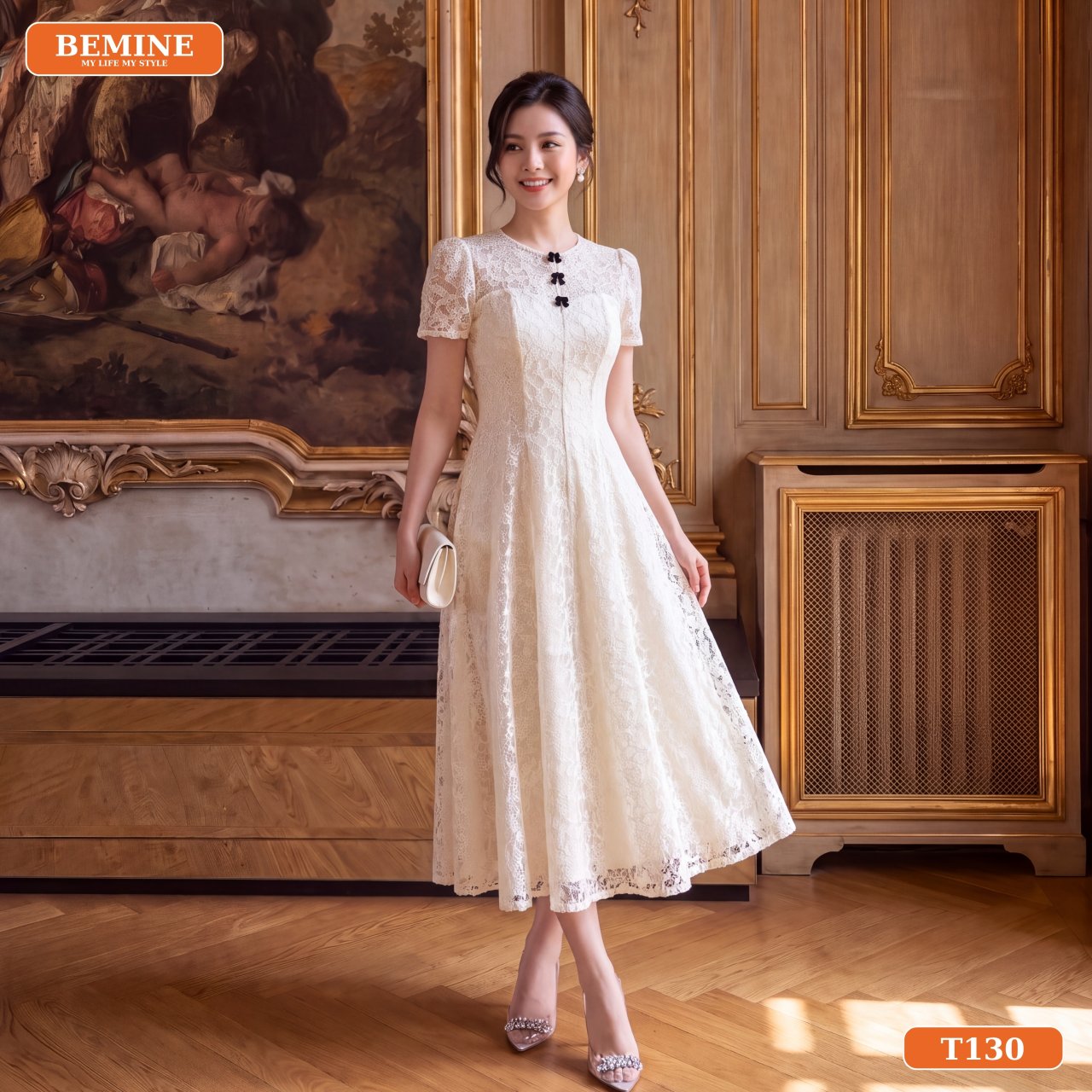 Phom dáng thanh lịch của đầm ren hoa nổi BEMINE