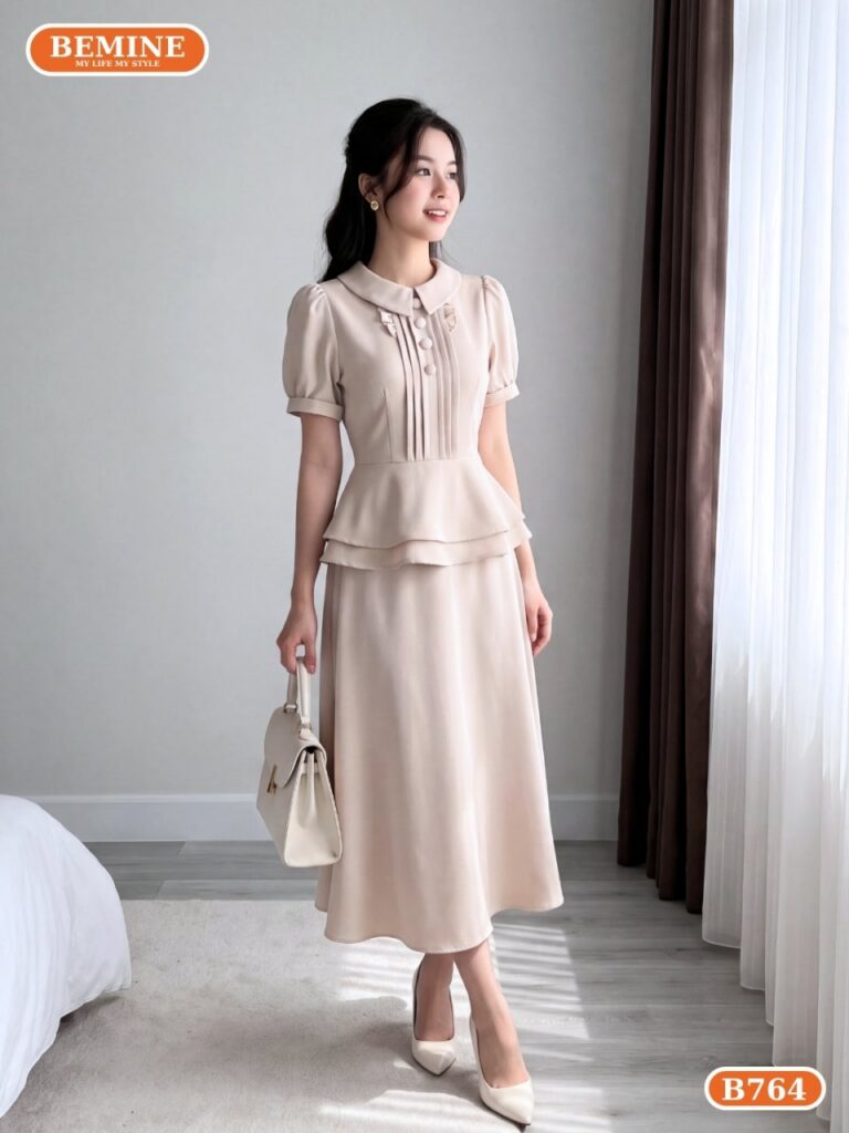 Đầm thiết kế BEMINE cổ đức kiểu peplum dáng chữ A B764 thanh lịch
