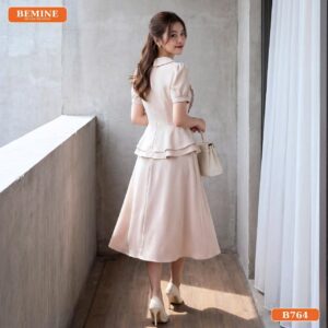 Chất liệu vải cotton Hàn của đầm thiết kế BEMINE cổ đức peplum B764