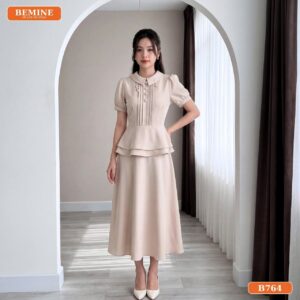 Phối đồ đi làm với đầm thiết kế BEMINE cổ đức kiểu peplum dáng chữ A B764