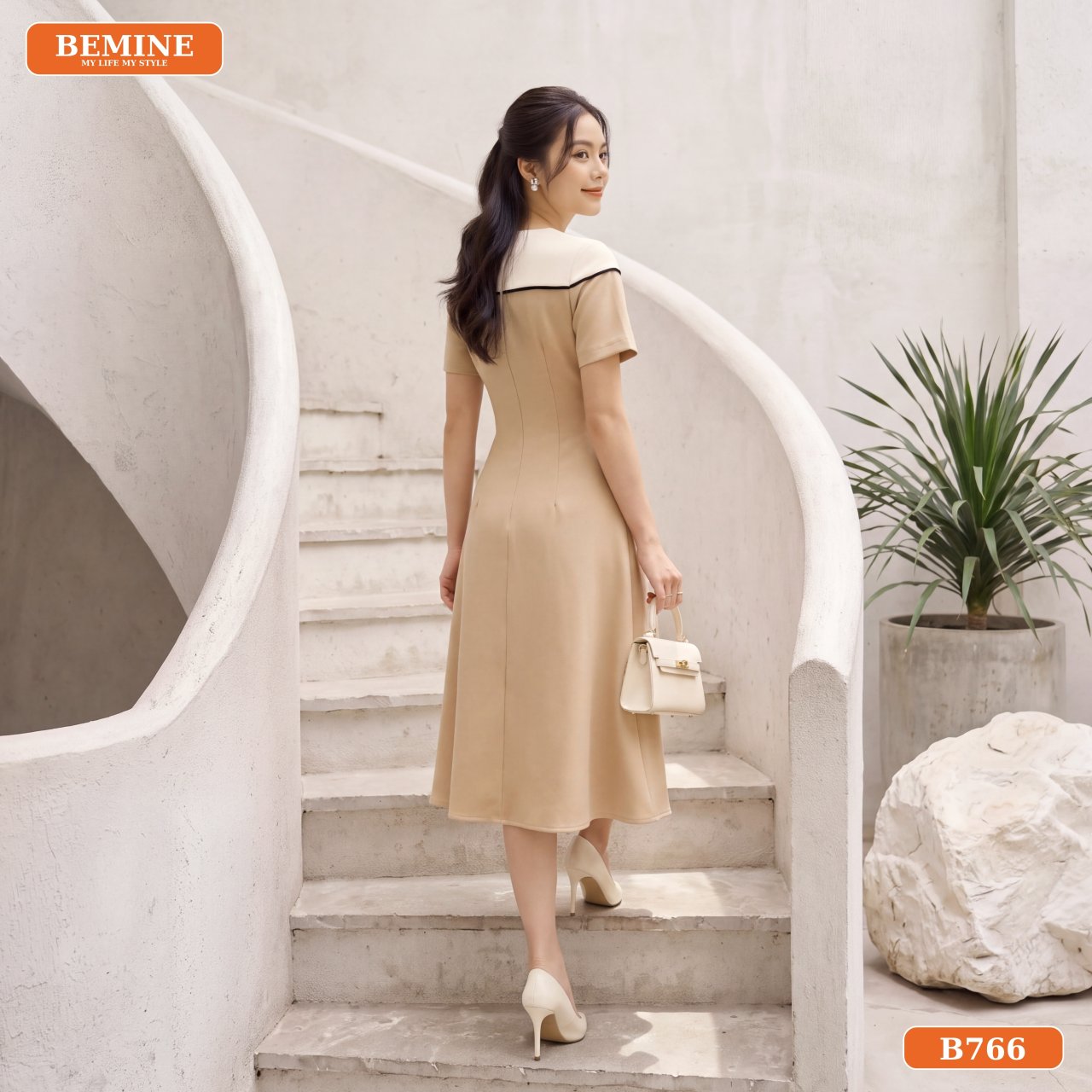 Chất vải Cotton Nhật mịn mát của đầm chữ A B766