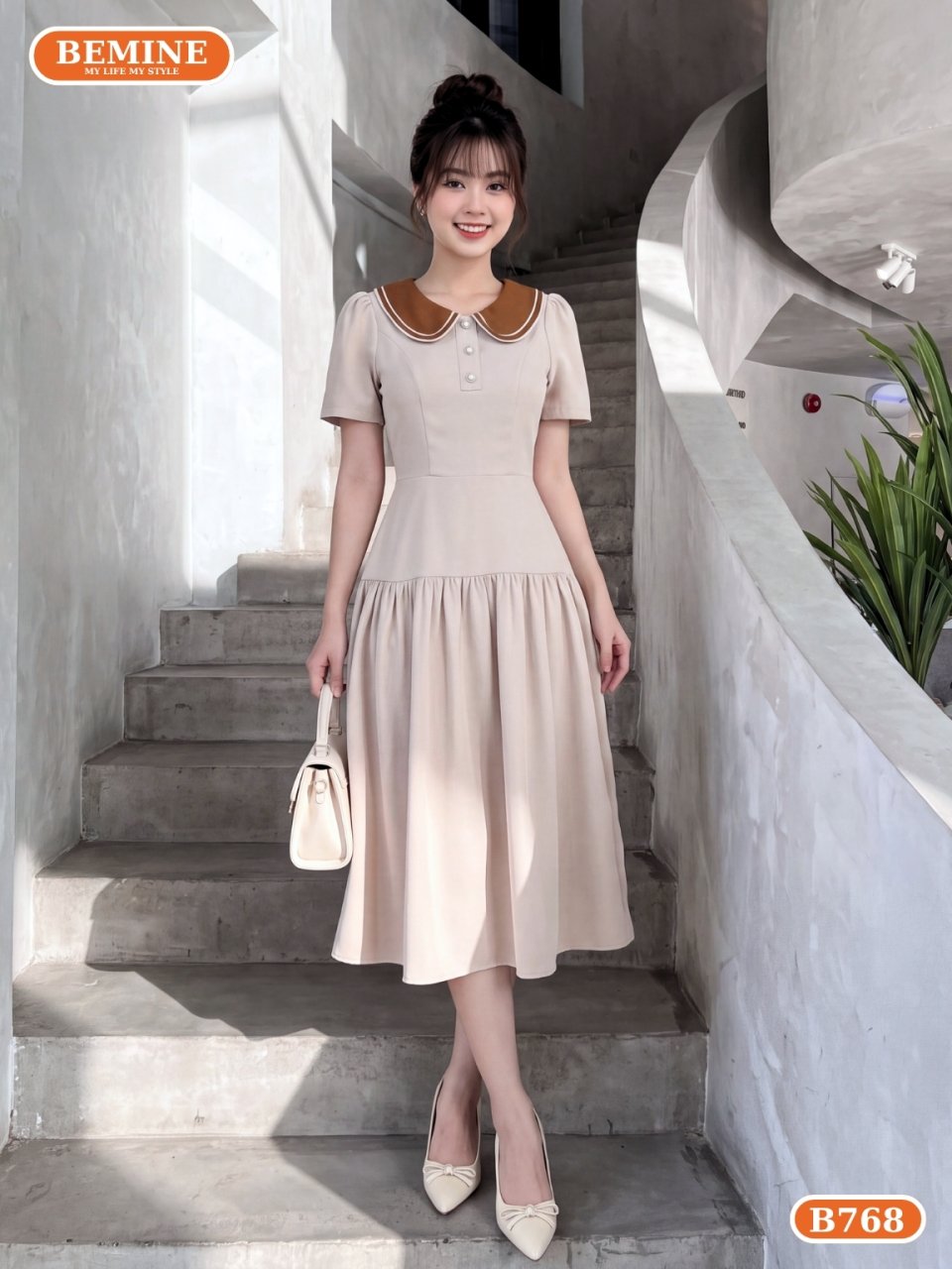 đầm thiết kế cổ sen dáng chữ A B768