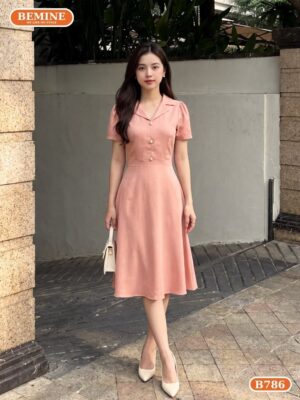 Đầm thiết kế BEMINE cổ vest đính nút dáng chữ A B786 hình ảnh