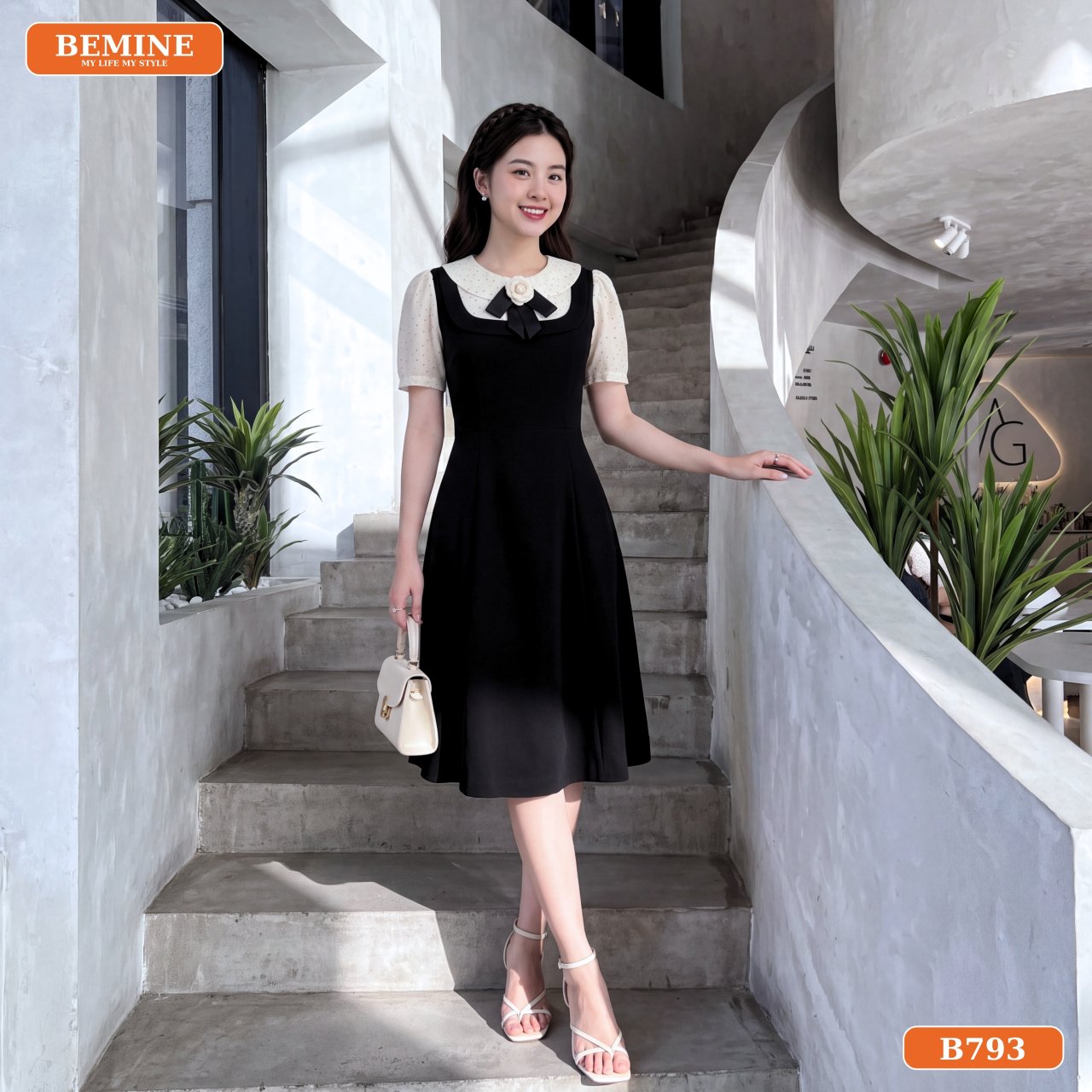 Bảng thông số chi tiết đầm thiết kế cổ sen B793
