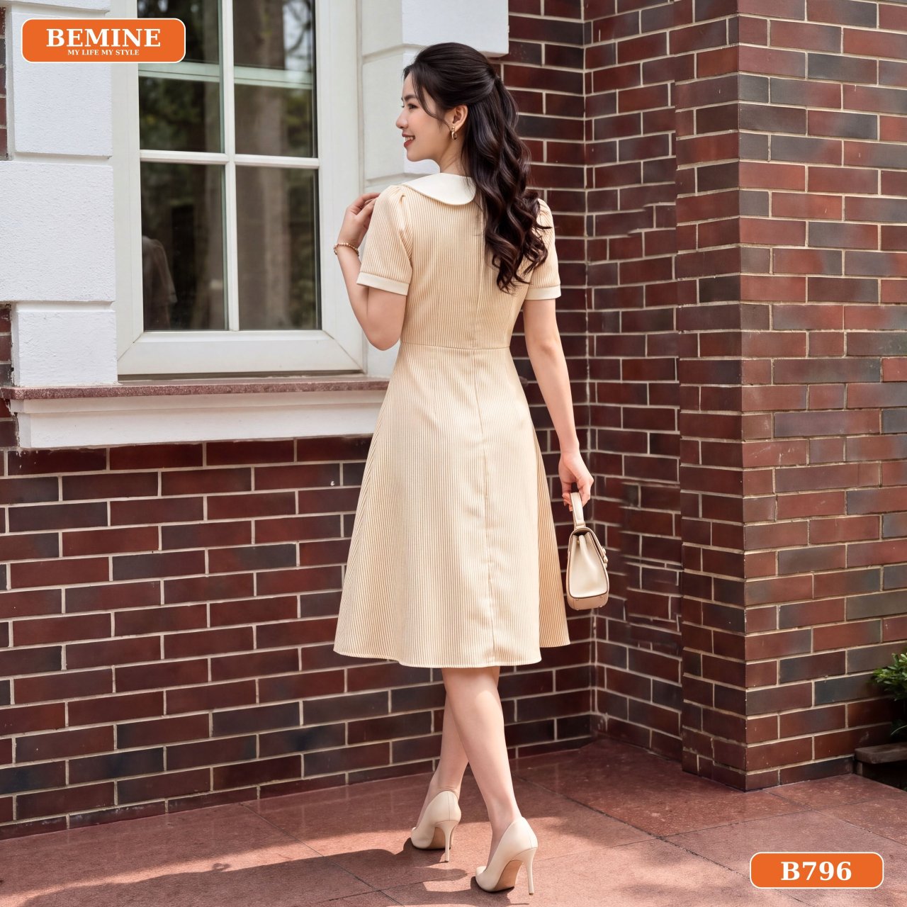 Đầm công sở B796 chất liệu vải may 2 lớp