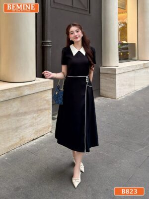 Đầm chữ A cổ sơ mi B823 thiết kế dáng dài đi làm thanh lịch