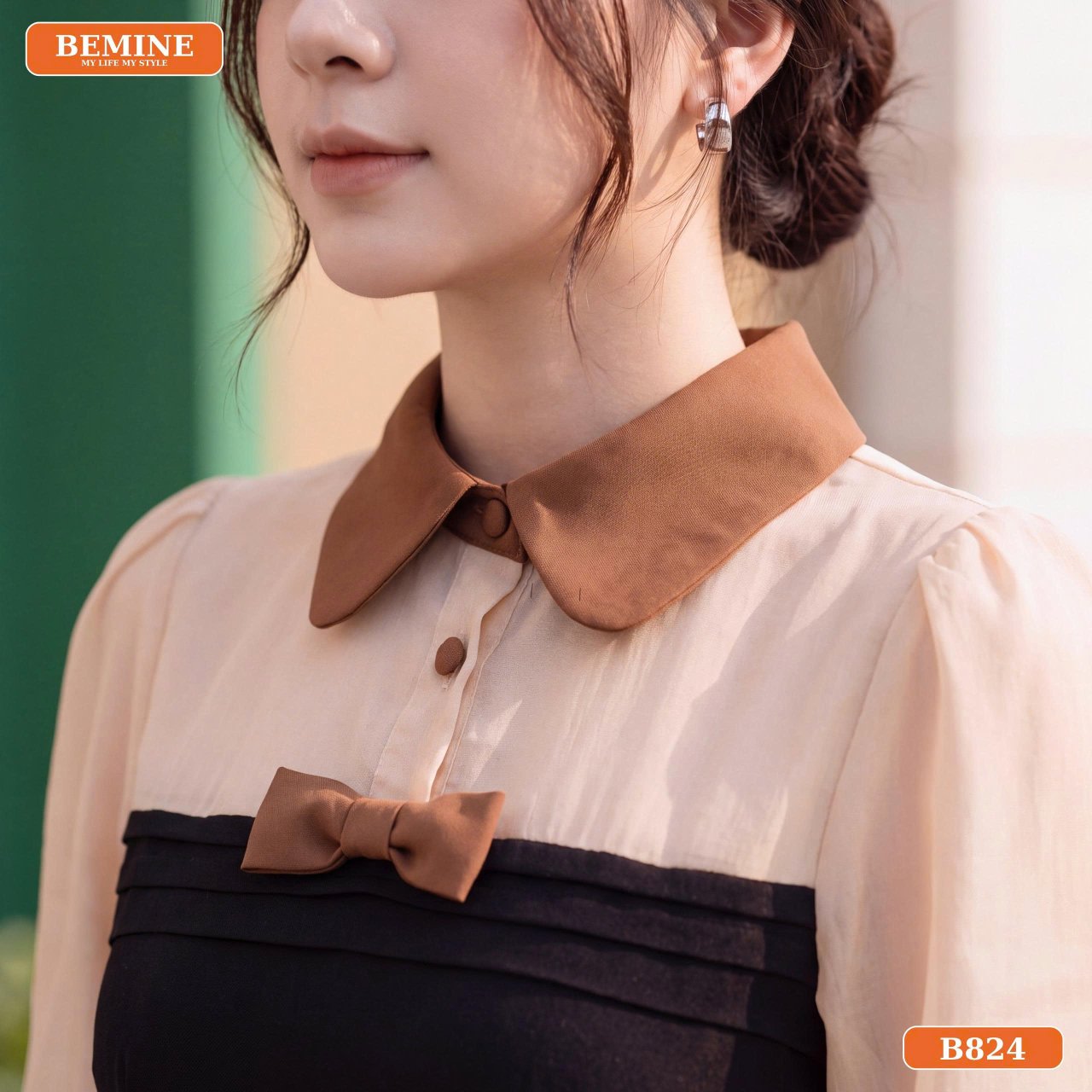 Chất liệu cotton Thái mềm mát của đầm cổ sơ mi dáng chữ A B824