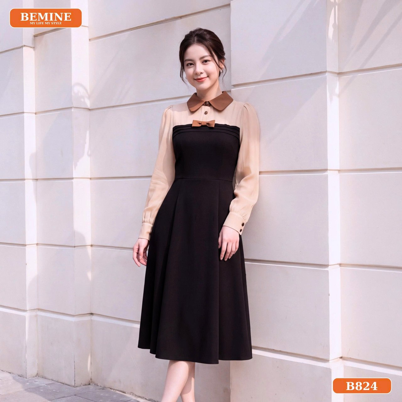Dáng đầm cổ sơ mi dáng chữ A B824 mặc đi làm