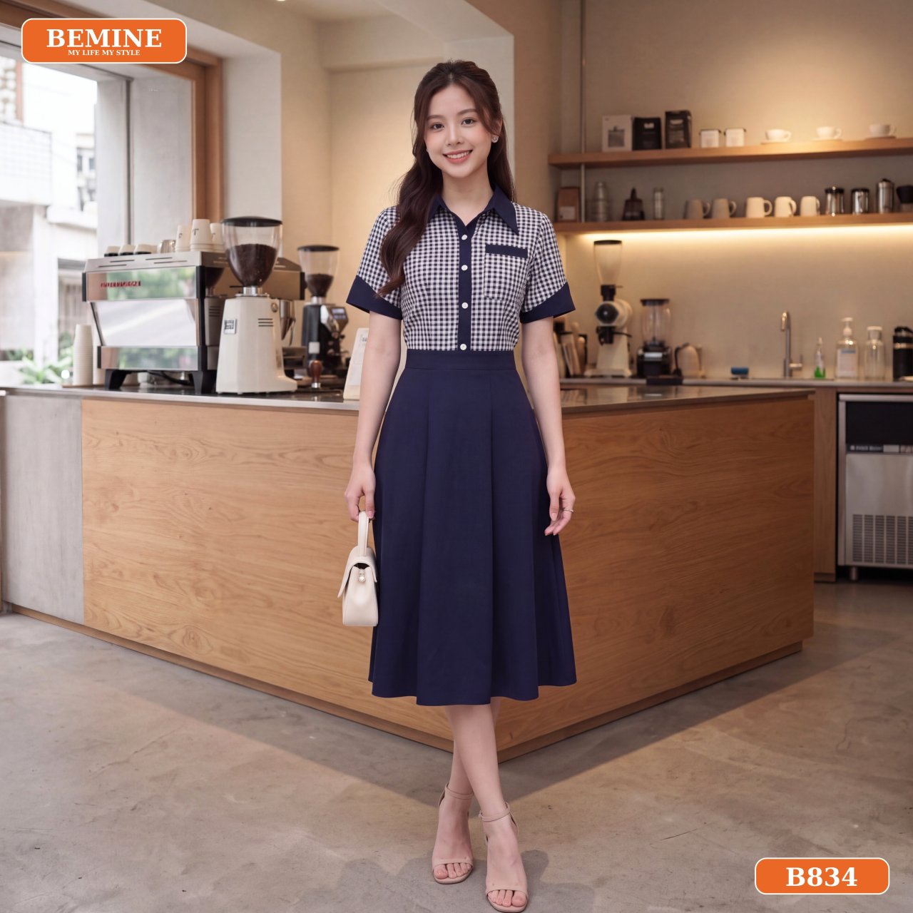 Bảng thông số kích thước đầm chữ A cổ sơ mi B834