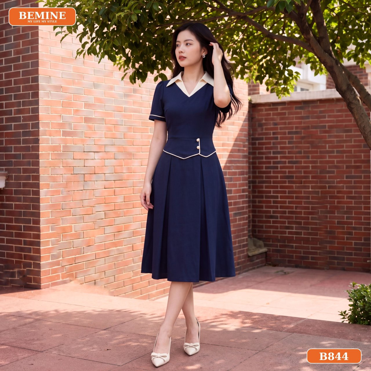 Đầm công sở cổ sơ mi B844 mặc đi làm và gặp gỡ
