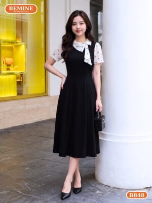 Đầm chữ A cổ lệch B848 thanh lịch thương hiệu BEMINE