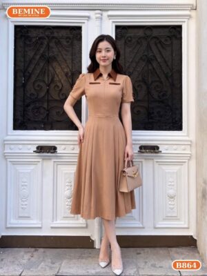Đầm thiết kế BEMINE cổ phối dây kéo trước dáng chữ A B864 hình ảnh