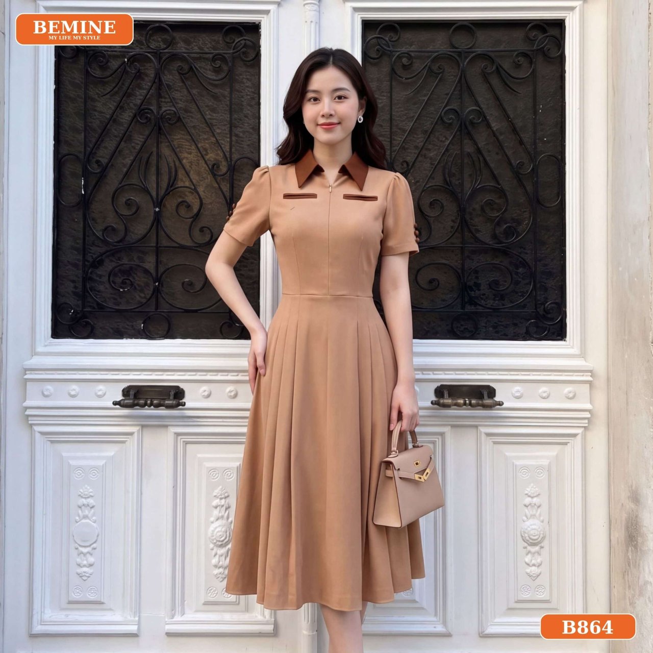 Chất liệu vải cotton Thái của đầm chữ A B864