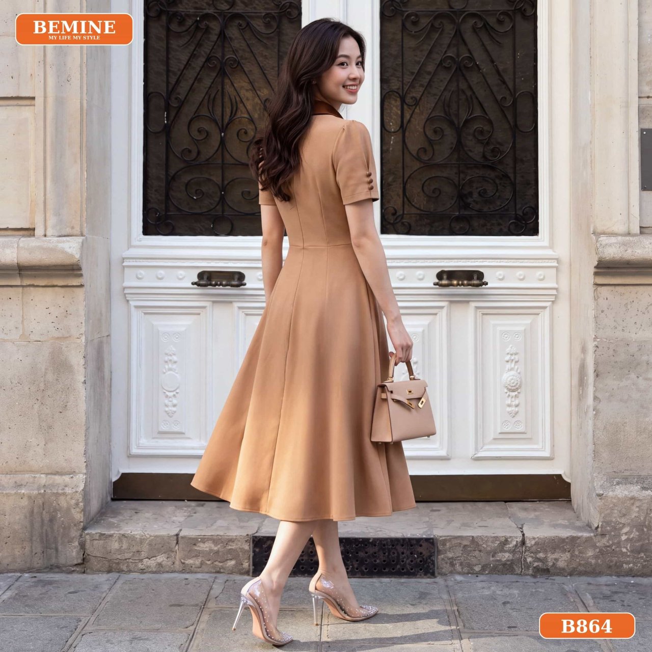 Mặt sau đầm công sở B864 có khóa kéo tiện lợi