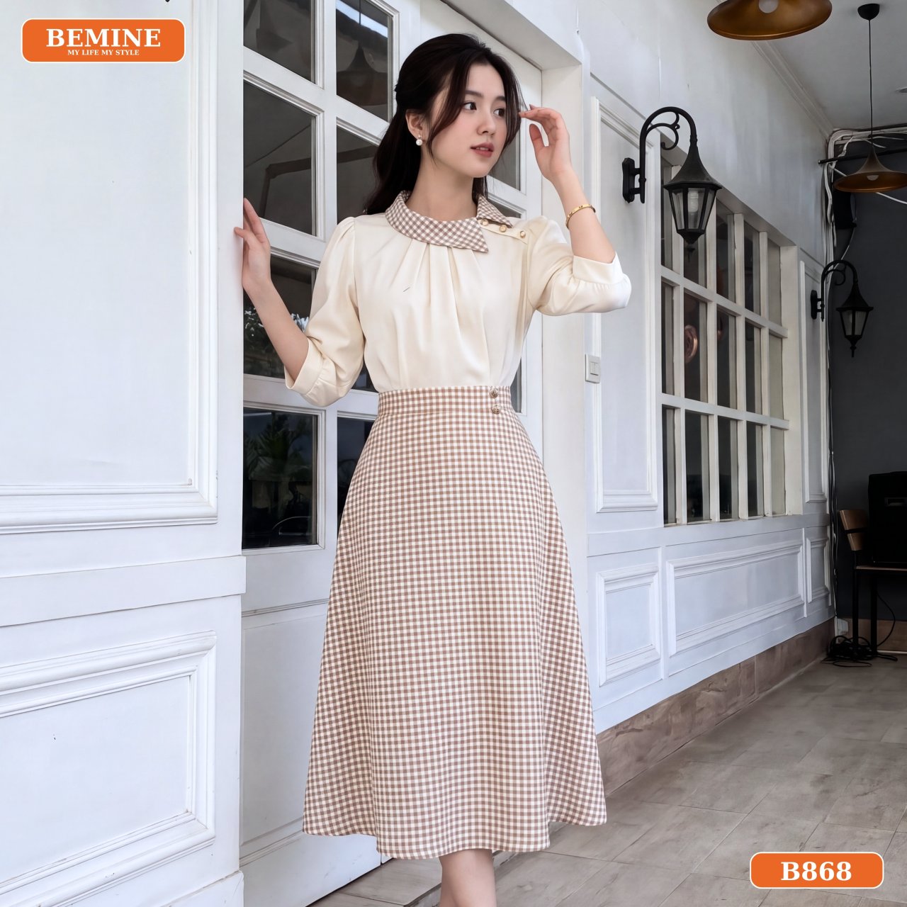 Đầm chữ A caro B868 thích hợp diện đi làm và gặp gỡ bạn bè