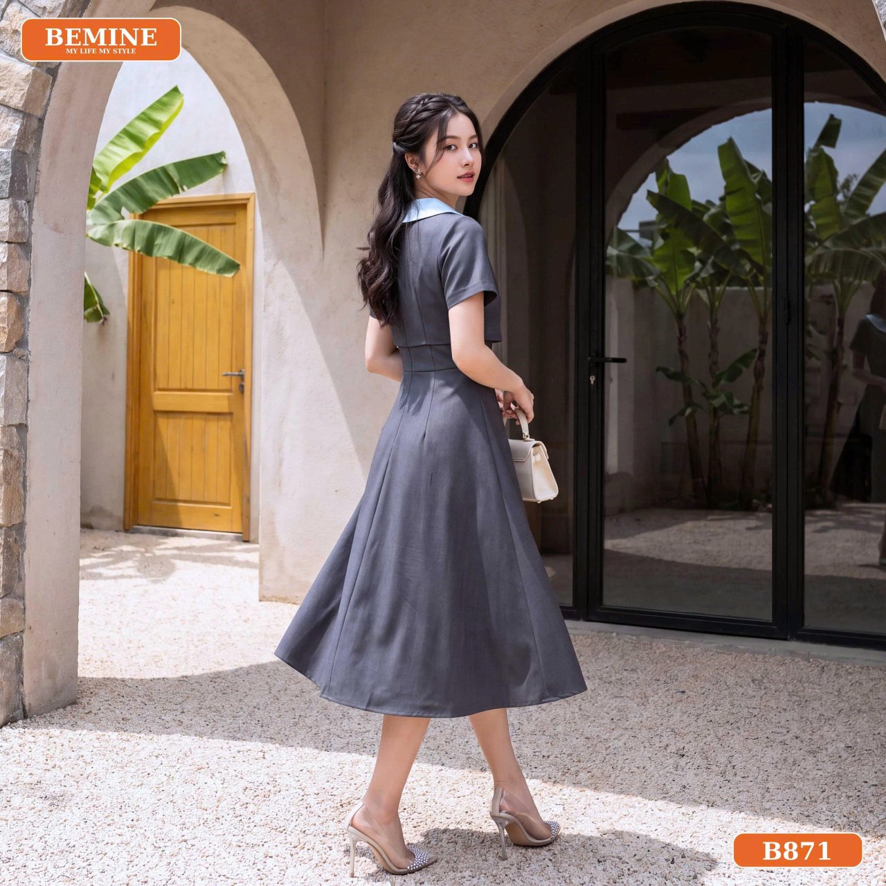 Đầm dáng chữ A cổ sen B871 tiện lợi có túi