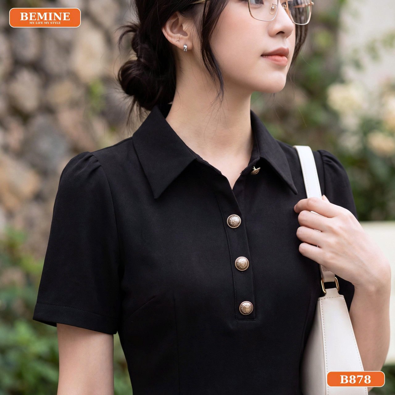 Tổng thể phom dáng đầm công sở B878 đứng dáng