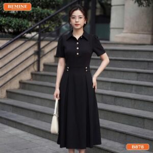 Đầm dáng chữ A B878 kết hợp phụ kiện công sở
