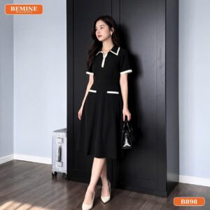 Mặt sau khóa kéo của đầm cổ sơ mi xẻ V B898