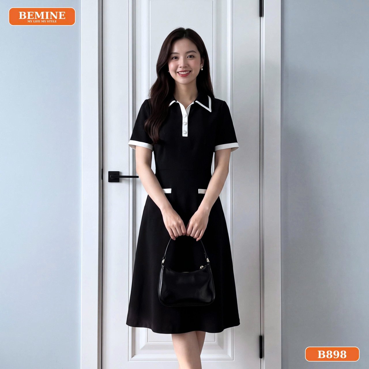 Gợi ý phối đồ cùng đầm cổ sơ mi xẻ V B898