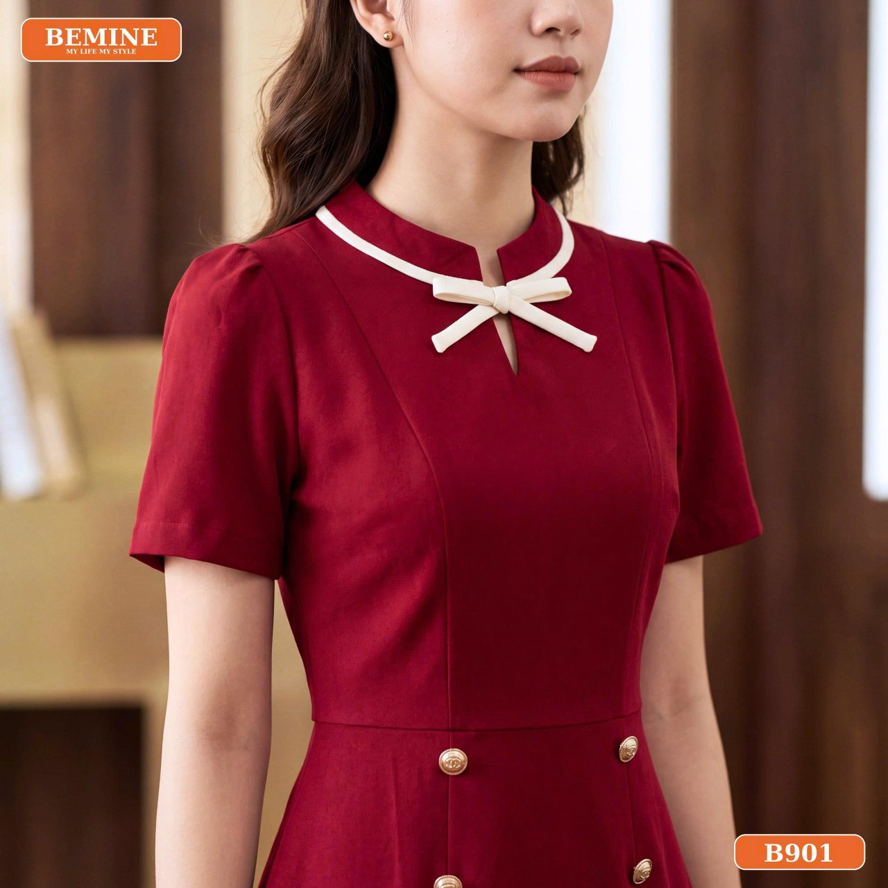 Chất liệu Cotton Thái của đầm công sở B901 BEMINE