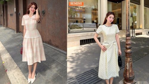 Mẫu Đầm Công Sở Cổ Vuông Tay Phồng Thanh Lịch Lịch Sự Cho Nàng hình ảnh