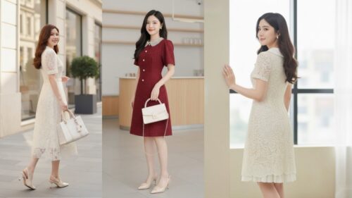 Mẫu Đầm Cổ Sen Thiết Kế Cao Cấp Cho Quý Cô U40 Đi Tiệc hình ảnh