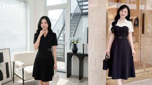 Đầm đen cổ vuông dáng xòe che bụng tốt không và cách chọn tôn dáng hình ảnh