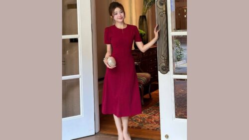 Đầm Ren Đỏ Sang Trọng Đi Tiệc Giáng Sinh Và Tất Niên Nổi Bật hình ảnh