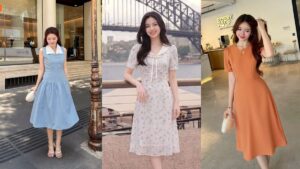 Mẫu Đầm Voan Tơ Dáng Dài Cho Người Trung Niên Giấu Bụng Tối Ưu hình ảnh