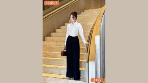 Set Áo Kiểu Phối Chân Váy Xếp Ly Đi Làm Cho Phụ Nữ Hông To hình ảnh