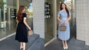 Thiết kế đầm tay lỡ mùa thu cho giáo viên U40 dạy học lịch sự hình ảnh