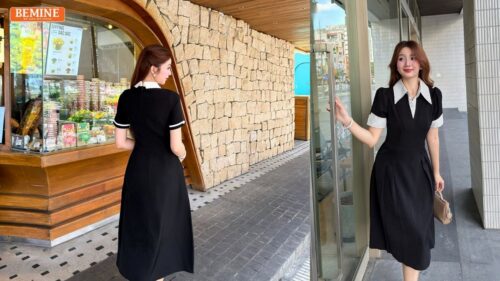 Mẫu Đầm Thiết Kế Cổ Sen Đính Đá Cho Phụ Nữ 40 Tuổi Đi Sự Kiện hình ảnh