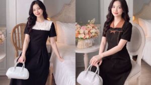Mẫu Đầm Đen Công Sở Tay Dài Thu Đông Cho Phụ Nữ Tuổi 40 Tôn Dáng hình ảnh