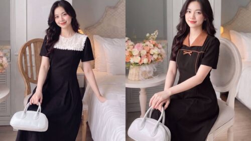 Mẫu Đầm Đen Công Sở Tay Dài Thu Đông Cho Phụ Nữ Tuổi 40 Tôn Dáng hình ảnh
