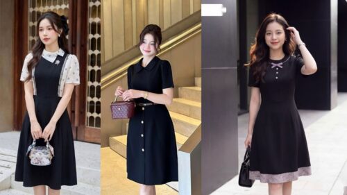 Mẫu Đầm Đen Xẻ Tà Sang Trọng Đi Tiệc Công Ty Giáng Sinh Nổi Bật hình ảnh