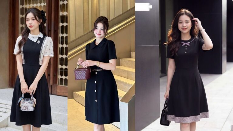 Mẫu Đầm Đen Xẻ Tà Sang Trọng Đi Tiệc Công Ty Giáng Sinh Nổi Bật hình ảnh