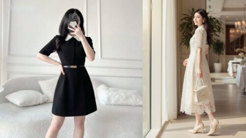 Mẫu đầm voan tơ hai lớp mặc đi tiệc thu se lạnh thanh lịch hình ảnh
