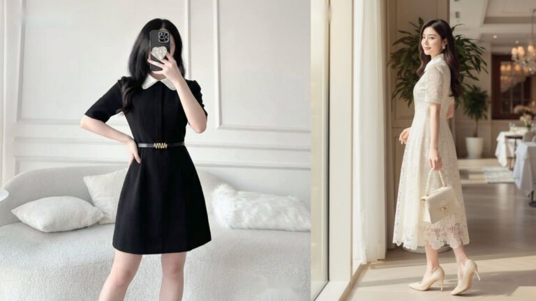 Mẫu đầm voan tơ hai lớp mặc đi tiệc thu se lạnh thanh lịch hình ảnh