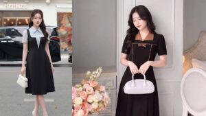 Đầm Đen Sang Trọng Đi Tiệc 20/10 Cho U50 Giấu Bắp Tay | BEMINE hình ảnh